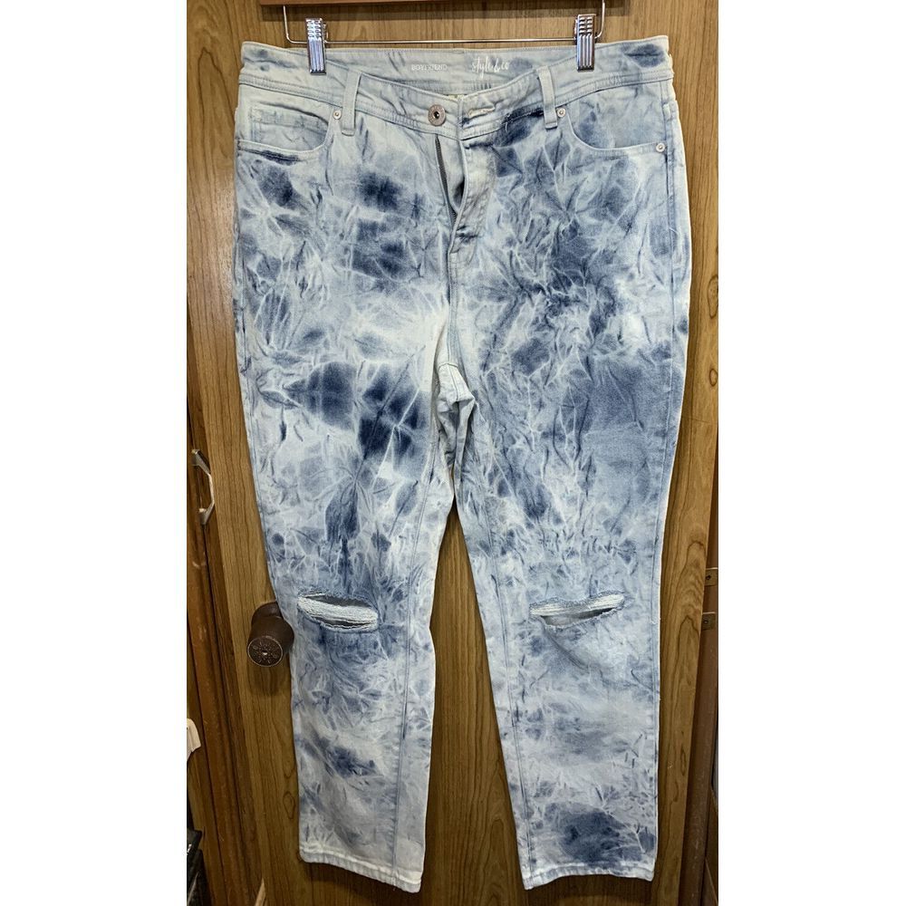Style and Co Boyfriend Jeans Womens size 12 Blue Acid Wash Stretch Denim